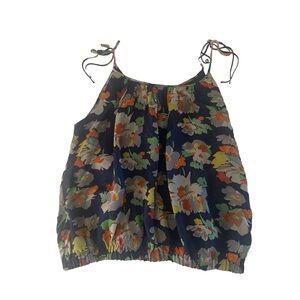 THEORY 100% Silk Floral Tie Strap Blouson Top